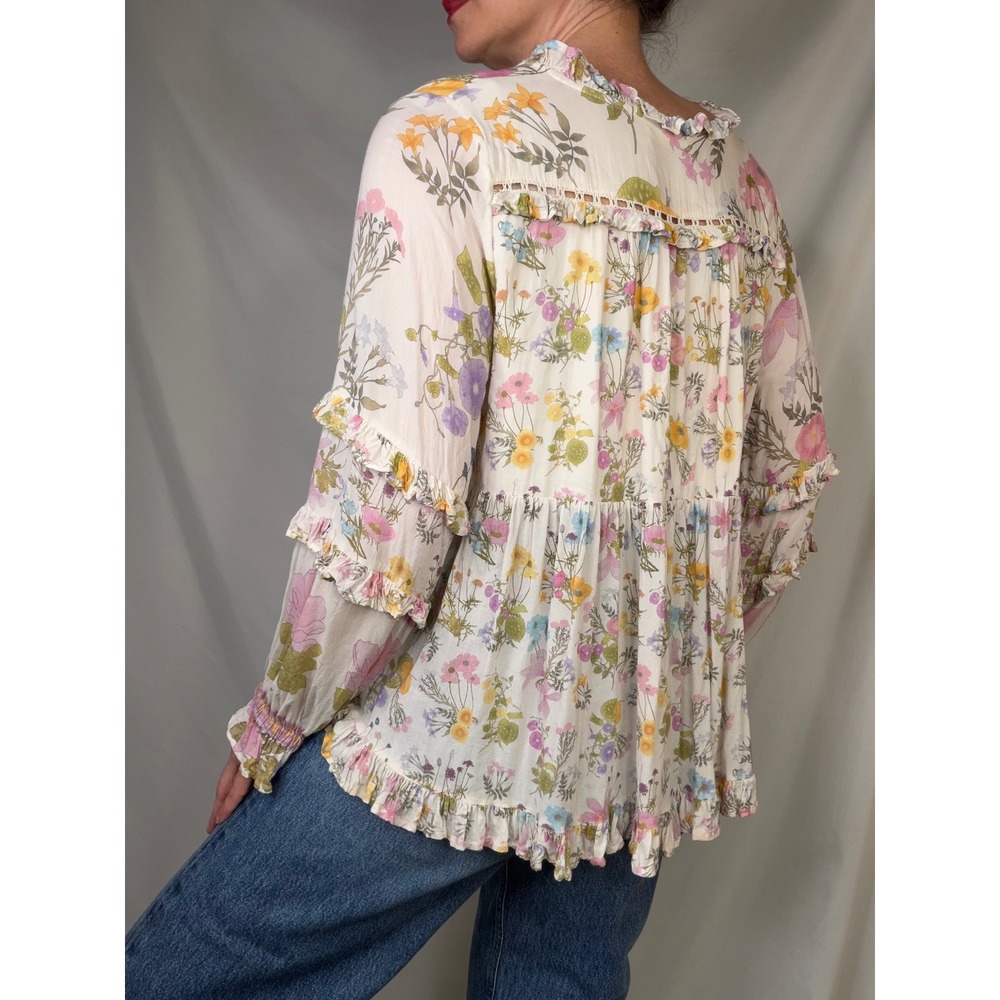Spell & The Gypsy Wild Bloom Blouse Cream Floral Ruffle Boho Top Wildflower L - Picture 12 of 13